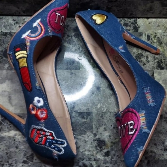 Penny Loves Kenny Denim Mixed Match Pump Womens Sz. 8W - Picture 7 of 9